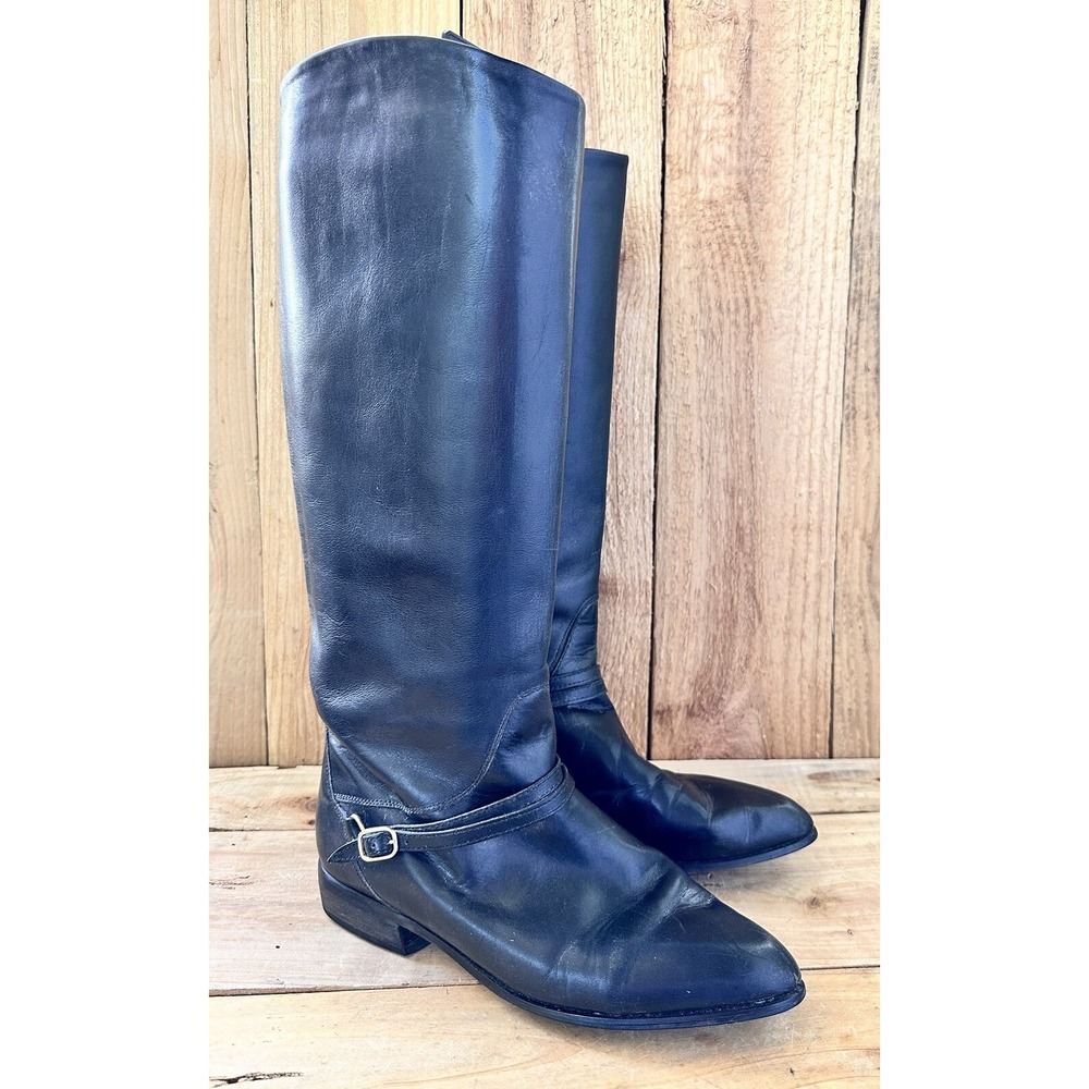 Charles David Tall Leather Boots Buckle Women's 8 Made in Italy Pointed Toe